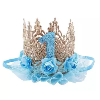 Кружевная сетка розового, золотого и розового цвета, с днем рождения, годовалая шляпа для дня рождения, корона с блестками, детский праздничный декор для девочек, корона принцессы 7cm*9cm светло-розовый