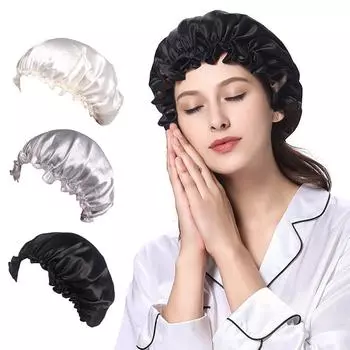 Кружевная шапочка для сна, многофункциональная шапочка для ухода за волосами, шапочка для душа, шапочка для макияжа, домашняя шапочка из искусственного шелка, подходит для натуральных вьющихся волос серебряный