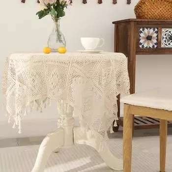 Кружевная скатерть, свадебная прямоугольная накладка для столов, деревенская винтажная белая скатерть, маленькая скатерть для свадьбы, Хэллоуина, вечеринки, ужина, праздника 60*60cm бежевый