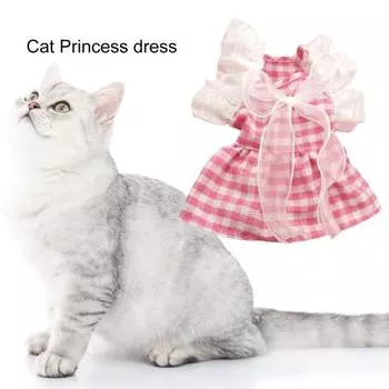 Кружевная строчка с квадратным воротником и рюшами на рукавах, клетчатая юбка с бантом для собак и кошек S розовый