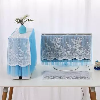 Кружевная ткань Комплекты чехлов для компьютера Чехол для монитора Чехол для компьютера Моноблок Настольный ЖК-пылезащитный чехол Защитный чехол Evening Blue 17-23 inch Neutral Three-piece set
