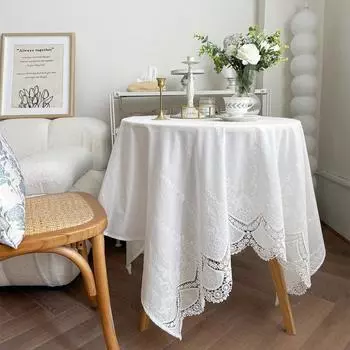 Кружевная ткань праздничная скатерть из хлопка для элегантной праздничной свадьбы роскошное украшение прямоугольная вышитая кухонная скатерть 90x135cm белый