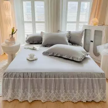 Кружевная юбка-кровать, роскошное покрывало принцессы для девочек, королевский размер, весенние простыни, наматрасник, постельное белье в стиле ретро с юбкой Queen 150x200cm 1pc