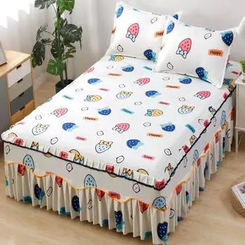 Кружевная юбка с волнистыми краями Мягкие и удобные простыни с принтом и растительным узором, противоскользящие и пылезащитные покрывала, постельное белье 150x200cm bed skirt