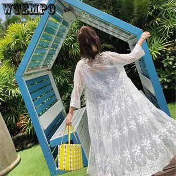 Кружевная верхняя одежда для пляжного и морского отдыха, солнцезащитная куртка, кардиган, женская шаль, куртка-рубашка средней длины S белый