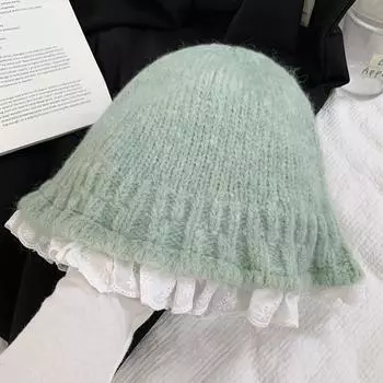 Кружевная вязаная панама женская осенне-зимняя уличная милая универсальная теплая повседневная большая кепка-боб