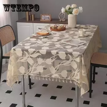 Кружевная вышитая скатерть с кисточками - полиэстеровая прямоугольная скатерть с рисунком птиц и цветов для свадьбы, вечеринки и домашнего декора 80*140CM