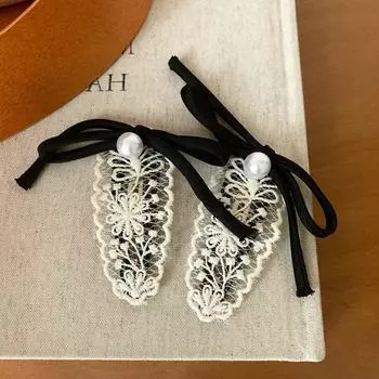 Кружевная заколка-бантик с жемчугом, винтажная универсальная заколка для челки, аксессуары для волос, заколка для края головного убора