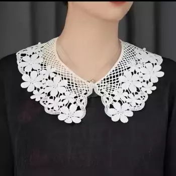 Кружевная жемчужная цветочная ажурная вязаная шаль универсальная с юбкой рубашка ложный воротник омолаживающий кукольный воротник хаки
