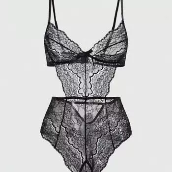 Кружевное белье полое соблазнительное комбинезончик сексуальный ультратонкий бюстгальтер S