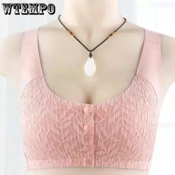 Кружевное бесшовное нижнее белье с застежкой на пуговицы спереди для женщин без стальных окантовок, бюстгальтер больших размеров для людей среднего и пожилого возраста L