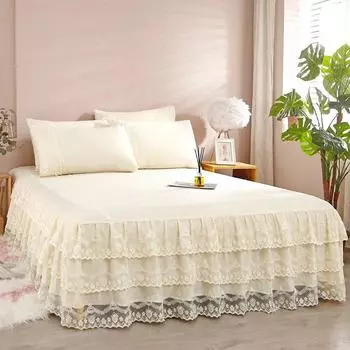 Кружевное двуспальное покрывало, 2-местное покрывало для кровати, универсальное постельное белье Four Seasons, удобная и мягкая полноразмерная юбка-кровать Only 2pcs pillowcase