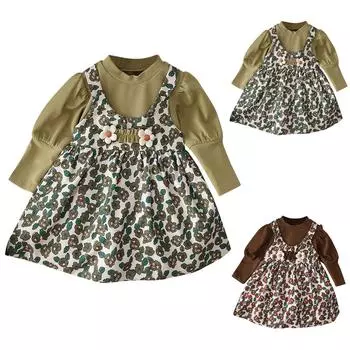 Кружевное лоскутное платье для маленьких девочек, комплект одежды на подтяжках 100 коричневый