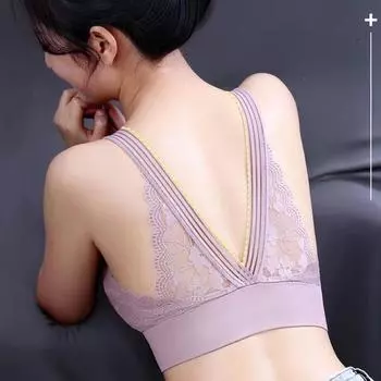 Кружевное нижнее белье Beauty Back для женщин без косточек, нескользящее, тонкое, дышащее, пуш-ап для большой и маленькой груди для женщин M [80-52.5 kg] чёрный