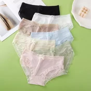 Кружевное нижнее белье для девочек бесшовное сексуальное женское нижнее белье со средней талией студенческие тонкие трусики M белый