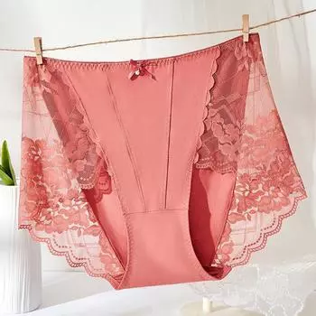 Кружевное нижнее белье для женщин летом тонкие сексуальные трусики из модала с высокой талией больших размеров 2XL чёрный