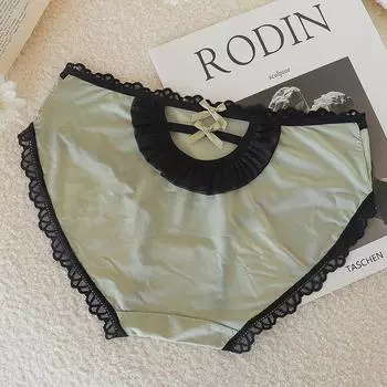 Кружевное нижнее белье для женщин, сексуальные прозрачные шорты с треугольной талией из чистого хлопка, тонкие и дышащие летом one size зелёный