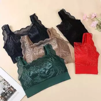 Кружевное нижнее белье из кружева без стальных колец, женское, со сборками, регулируемое, красивое, спортивный, не оставляющий следов бюстгальтер M хаки