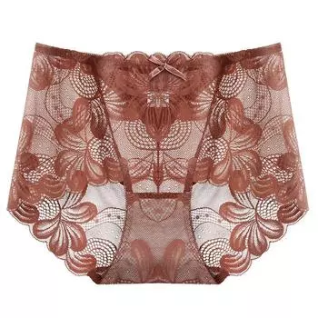 Кружевное нижнее белье с галстуком-бабочкой для женщин, сексуальные бесшовные дышащие трусики со средней талией, подтягивающие бедра, треугольные трусики M абрикосовый