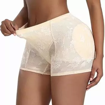Кружевное нижнее белье с подкладкой и высокой талией, бесшовное нижнее белье с эффектом пуш-ап, женские трусики для коррекции бедер XXL телесный