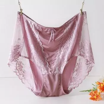 Кружевное нижнее белье с высокой талией для женщин, сексуальное с дополнительным весом, увеличенные модальные атласные трусики 2XL