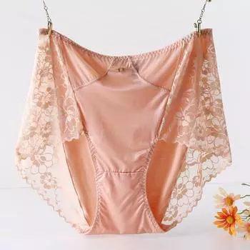 Кружевное нижнее белье с высокой талией для женщин, сексуальное нижнее белье с увеличенным весом, модальные атласные трусики 2XL