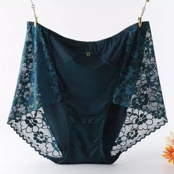 Кружевное нижнее белье с высокой талией для женщин, сексуальное нижнее белье с увеличенным весом, модальные атласные трусики 2XL