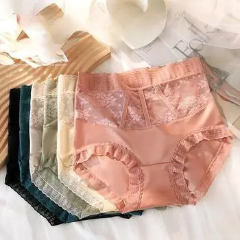 Кружевное нижнее белье с высокой талией, подтягивающее бедра и обтягивающее живот, для женщин, не оставляющее следов наготы, сексуальное и дышащее M чёрный