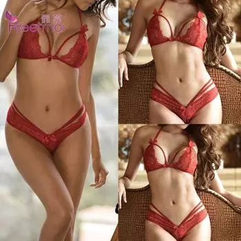 Кружевное нижнее белье, сексуальный комплект эротического нижнего белья, одежда для сна Babydoll, однотонный женский кружевной бюстгальтер без косточек, трусы, трусики
