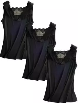 кружевное нижнее белье видимая майка предотвращает квадратный пот охлаждающий черный [Kopi] набор из 3 предметов, без рукавов, топ, выглядывает, нижнее белье, V-образный вырез, шея, 2-сторонний, вкладыши,