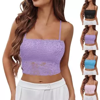 Кружевное нижнее белье Женская майка Сексуальный кружевной квадратный топ One Size чёрный