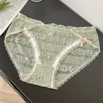 Кружевное нижнее белье, женские антибактериальные шорты из ледяного шелка из чистого хлопка, летние сексуальные треугольные шорты со средней талией для девочек one size белый