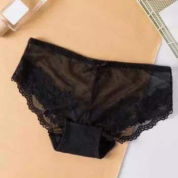 Кружевное нижнее белье, женские антибактериальные шорты из чистого хлопка с промежностью, сексуальные и чистые шорты с треугольной талией M чёрный