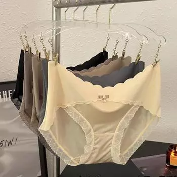 Кружевное нижнее белье женские трусики легкие роскошные атласные элегантные дышащие шелковые бесшовные удобные облегающие бедра треугольные трусики L оливковое зеленый