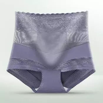 Кружевное нижнее белье, женские трусы с высокой талией, антибактериальные трусики с промежностью, сексуальные дышащие женские треугольные трусики большого размера с подтяжкой ягодиц M телесный