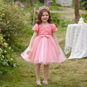 Кружевное платье для крещения малышей на первый день рождения, одежда для маленьких девочек, белое праздничное платье принцессы для подружки невесты, свадебное платье для выпускного вечера 4Y розовый