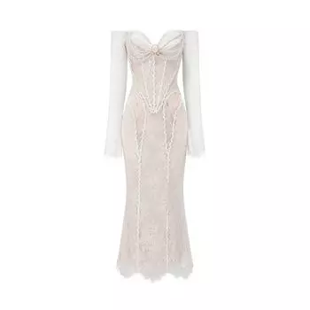 Кружевное платье Lacemade в стиле ретро-корт, рыбий скелет Skin White M