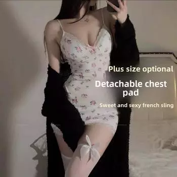 Кружевное платье-майка большого размера с цветочным узором – Соблазнительная одежда для сна и дразнящая ночная сорочка M (for 80-115 jin)