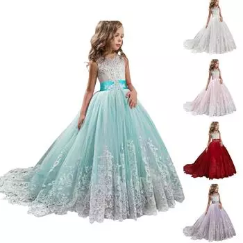 Кружевное платье принцессы без рукавов для маленьких девочек, праздничное тюлевое платье, одежда для косплея 130 зелёный