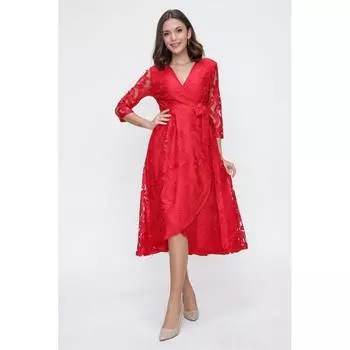 Кружевное платье с запахом и двубортным воротником