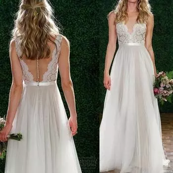 Кружевное платье, свадебное платье, платье невесты, длинное платье, женское летнее платье, пляжное платье с высокой талией, длинное свадебное платье подружки невесты S белый