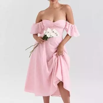 Кружевное платье Женские длинные платья Y2k Vestidos De Verano Mujer Летнее платье L розовый