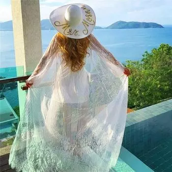 Кружевное пляжное платье-саронг, пляжный кардиган для молодоженов, 2020, купальник, женский халат, пляжный халат One Size белый