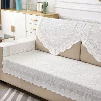 Кружевное покрывало для дивана, чехол на сиденье, полотенце для спинки, полотенце для подлокотников, задняя занавеска, нескользящая, полное покрытие, тканевое рукоделие, круглый год, нейтральный, минималистичный, современный Upgrade-Beige Plum Square 80*8