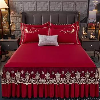 Кружевное покрывало с европейской вышивкой, покрывало размера King Queen, атласная гладкая двуспальная кровать, свадебное покрывало, 2 наволочки красного цвета 150x200cm 59x79inch светло-серый
