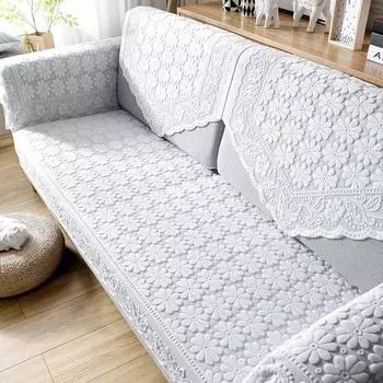 Кружевное полое хлопково-льняное диванное полотенце, простой пылезащитный белый универсальный квадратный шарф, красивое украшение для дома, ткань 64x75cm triangle 1pc