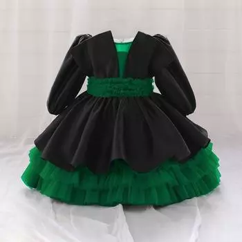 Кружевное праздничное платье для маленьких девочек с бантом, детское платье на первый день рождения, свадьбу, Рождество, Рождество для девочек, черный костюм принцессы для выпускного вечера на Хэллоуин 12-18M чёрный/зелёный