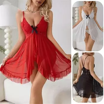 Кружевное прозрачное нижнее белье ночная рубашка женская ночная рубашка сексуальное женское нижнее белье открытая промежность сорочка пижамы XS белый