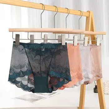 Кружевное сетчатое нижнее белье для женщин, бесшовные трусы больших размеров, открытые, с высокой талией, сексуальные, поднимающие бедра, дышащие, треугольные трусики L чёрный