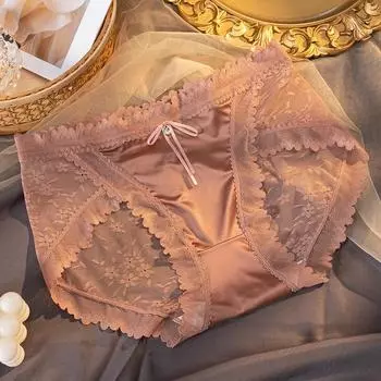 Кружевное сексуальное нижнее белье средней талии, женские атласные трусы, удобные бесшовные дышащие трусики из жаккарда Pure Desire M чёрный